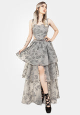 Vanessa Butterfly Print Organza Front Split Tiered Maxi Skirt