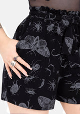 Parasite Bugs Tie Waist Paperbag Shorts - Black