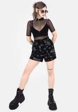 Parasite Bugs Tie Waist Paperbag Shorts - Black