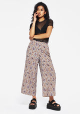 Blossom Floral Tile Printed Wide Leg Culotte Trousers