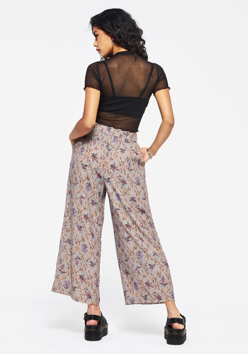 Blossom Floral Tile Printed Wide Leg Culotte Trousers