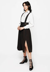 Despair Thistle Embroidered Tailored Pleated Pinafore Midi Skirt