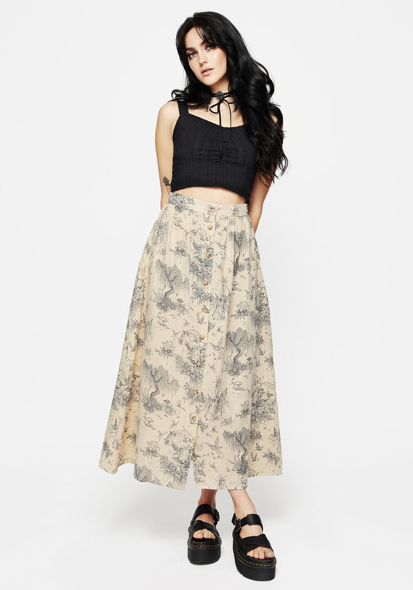 Maypole Cotton Print Button Up Midaxi Skirt