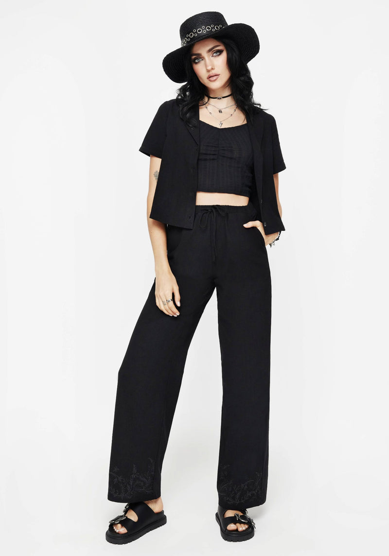 Thorell Embroidered Cotton Wide Leg Trousers