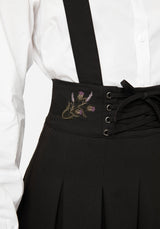 Despair Thistle Embroidered Tailored Pleated Pinafore Midi Skirt