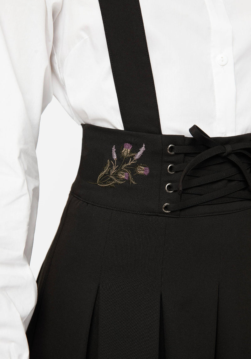 Despair Thistle Embroidered Tailored Pleated Pinafore Midi Skirt