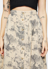 Maypole Cotton Print Button Up Midaxi Skirt