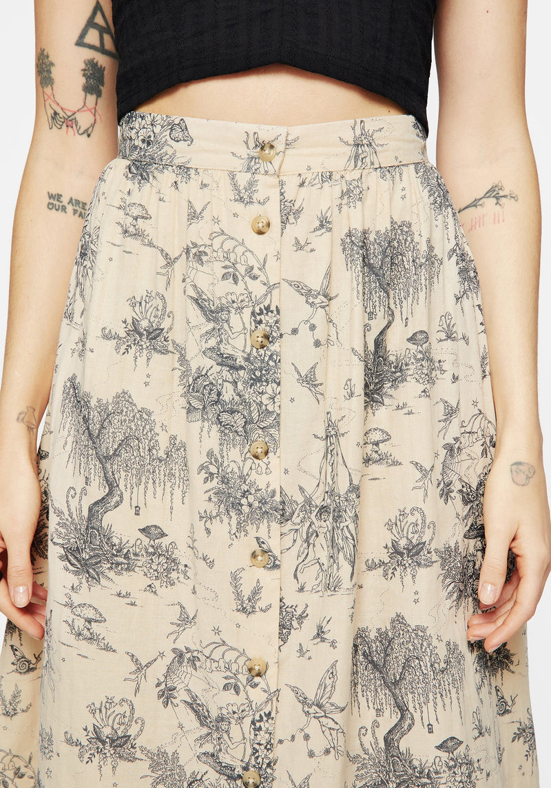 Maypole Cotton Print Button Up Midaxi Skirt