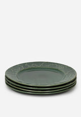 Rosethorn Floral Embossed Dinner Plate  (4 Piece Set)