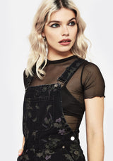 Thistle Floral Print Denim Dungaree Shorts