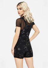 Thistle Floral Print Denim Dungaree Shorts