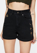 Griffinfly Embroidered Distressed Denim Shorts