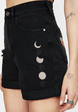 Griffinfly Embroidered Distressed Denim Shorts