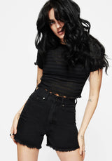 Planchette Embroidered Distressed Denim Shorts