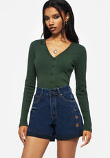 Griffinfly Embroidered Distressed Denim Shorts - Blue