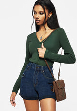 Griffinfly Embroidered Distressed Denim Shorts - Blue