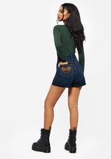 Griffinfly Embroidered Distressed Denim Shorts - Blue