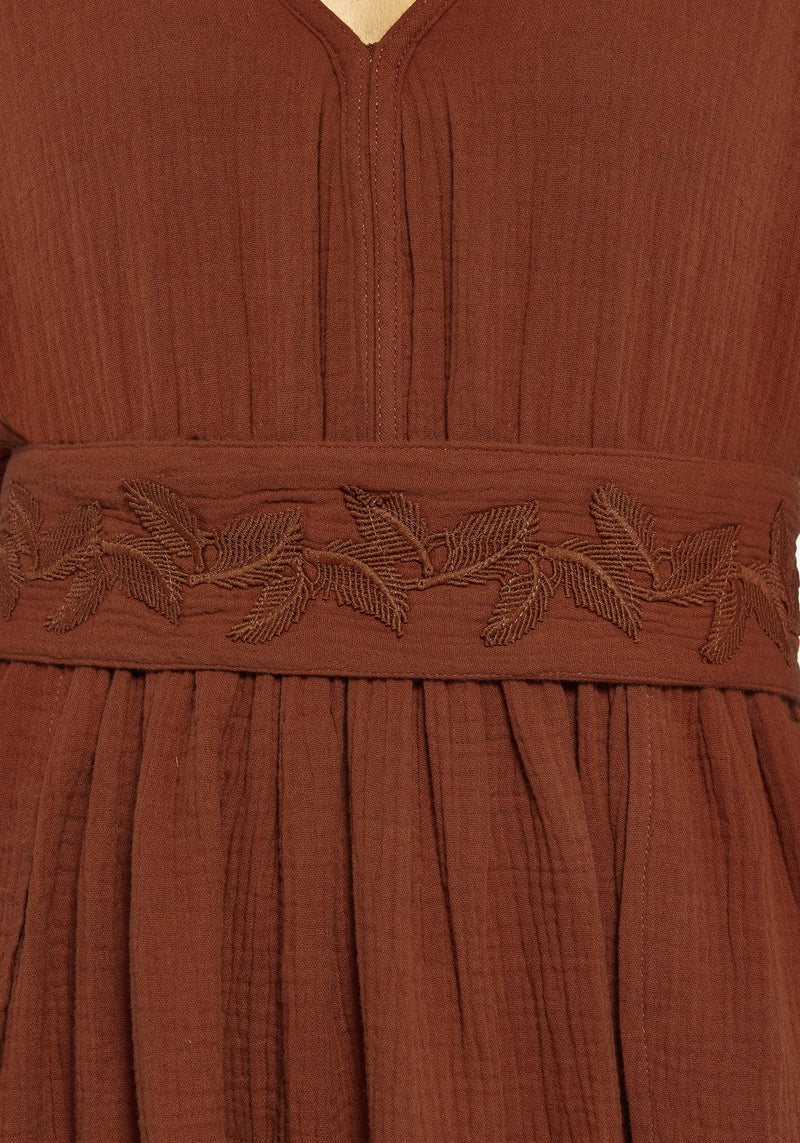 Tiana Cotton Applique Trim Midi Dress