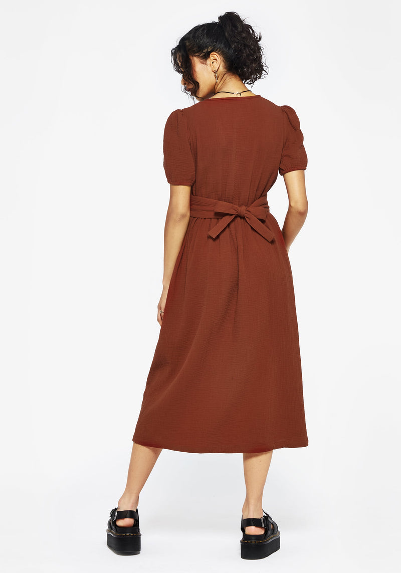 Tiana Cotton Applique Trim Midi Dress