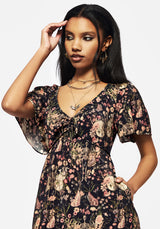 Pixie Floral Print Tie Front Maxi Dress