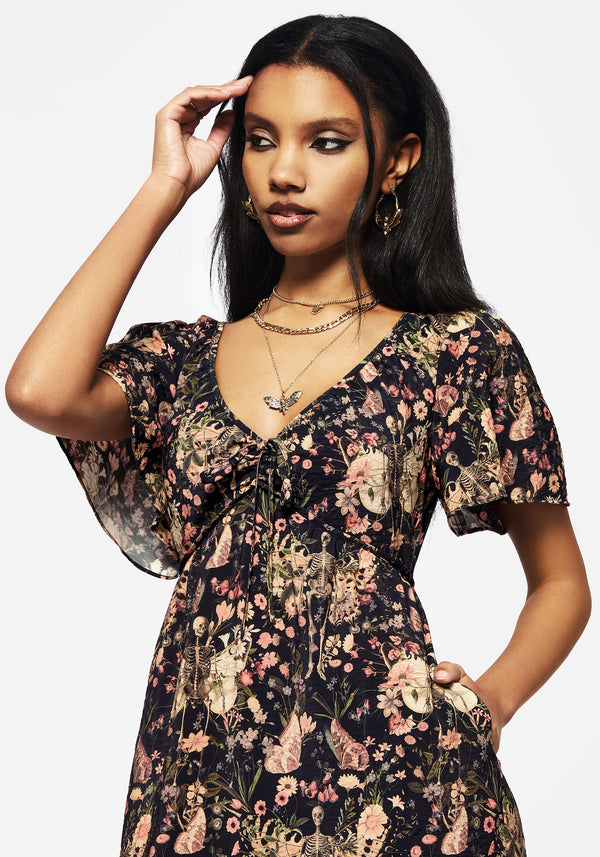 Pixie Floral Print Tie Front Maxi Dress