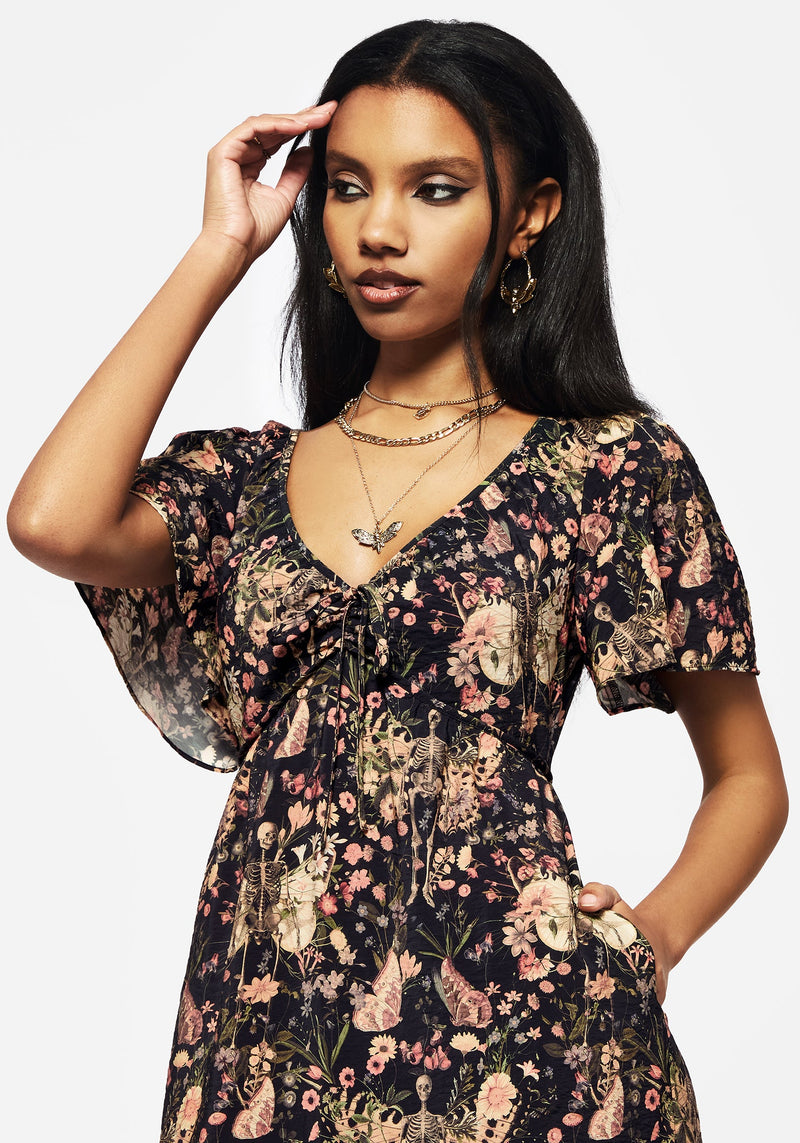 Pixie Floral Print Tie Front Maxi Dress