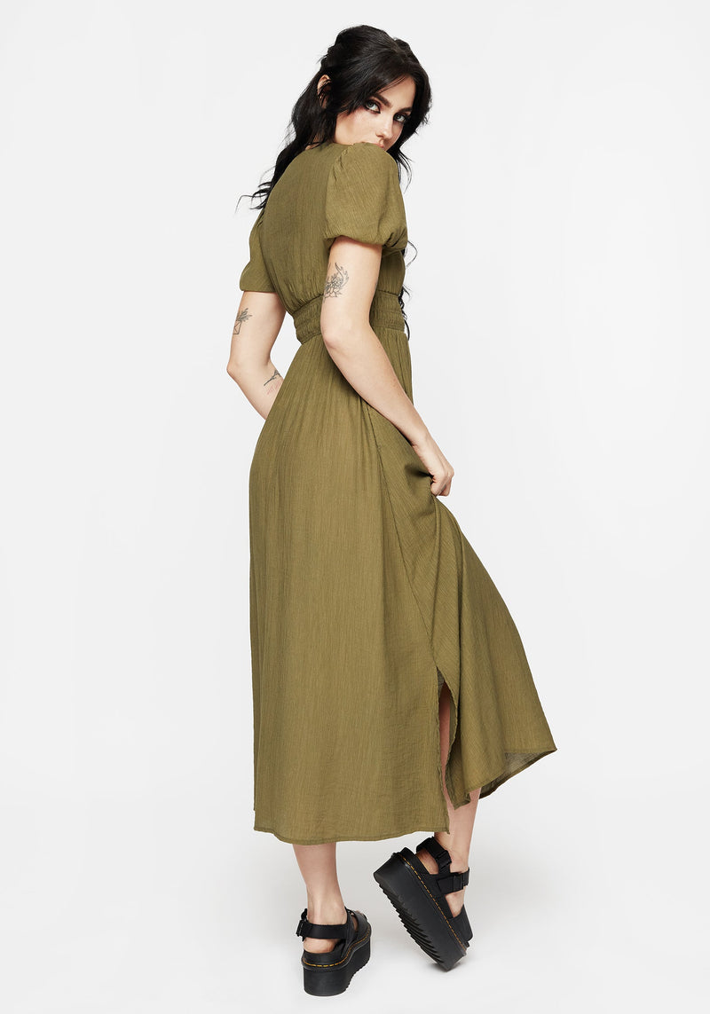 Tryphena Shirred V Neck Midaxi Dress