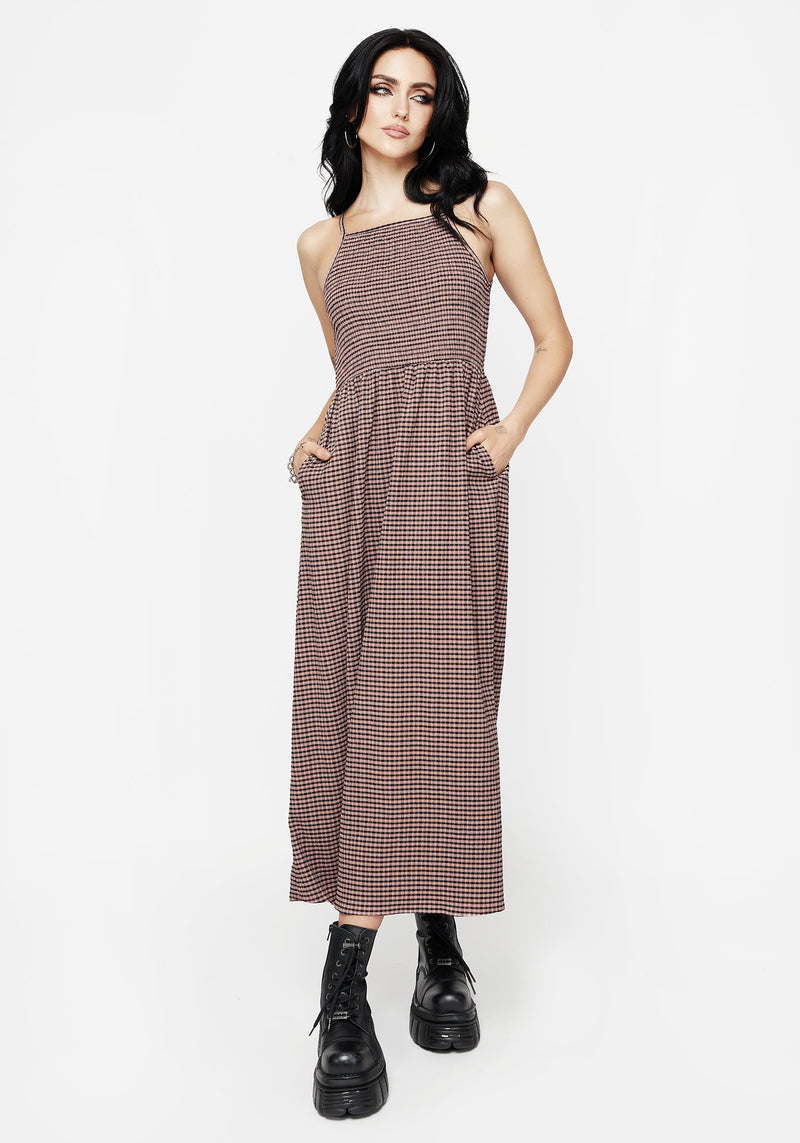 Midora Crinkle Check Racerback Midaxi Dress