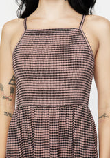 Midora Crinkle Check Racerback Midaxi Dress