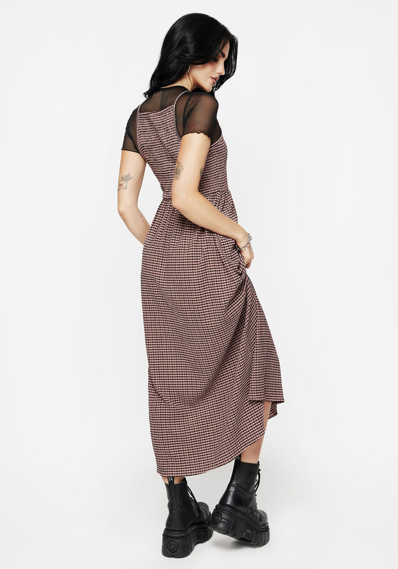 Midora Crinkle Check Racerback Midaxi Dress