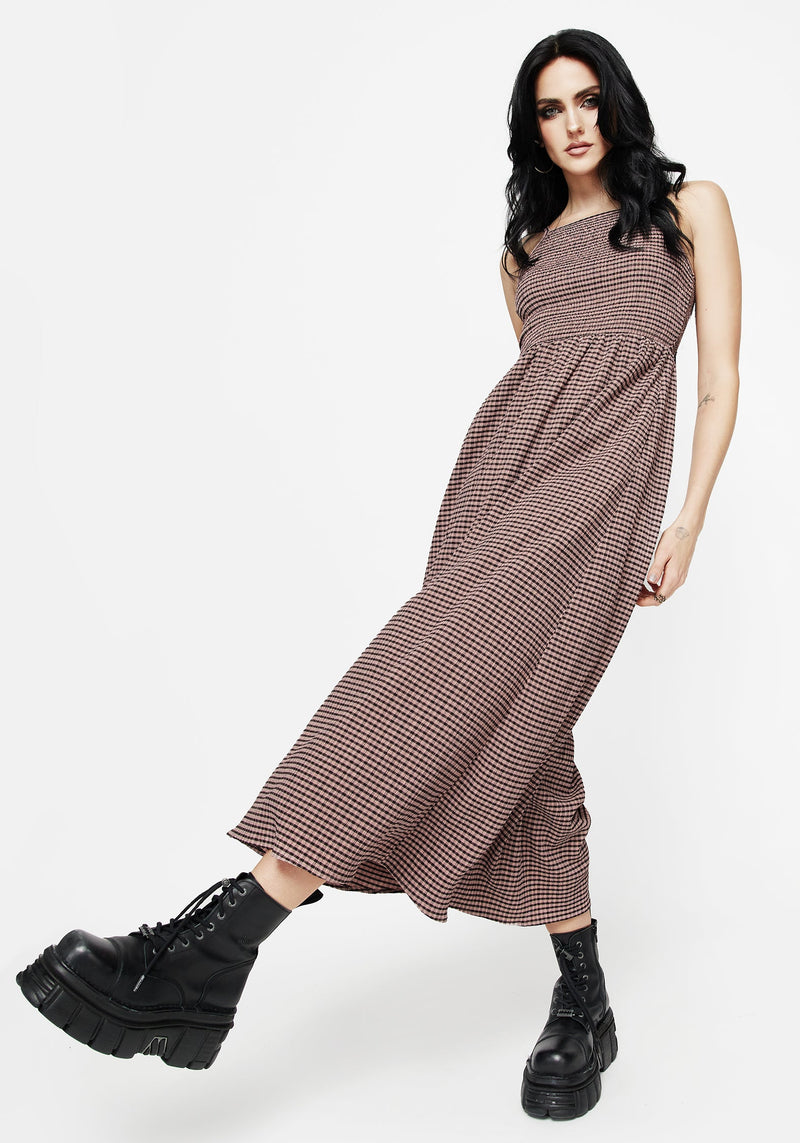 Midora Crinkle Check Racerback Midaxi Dress