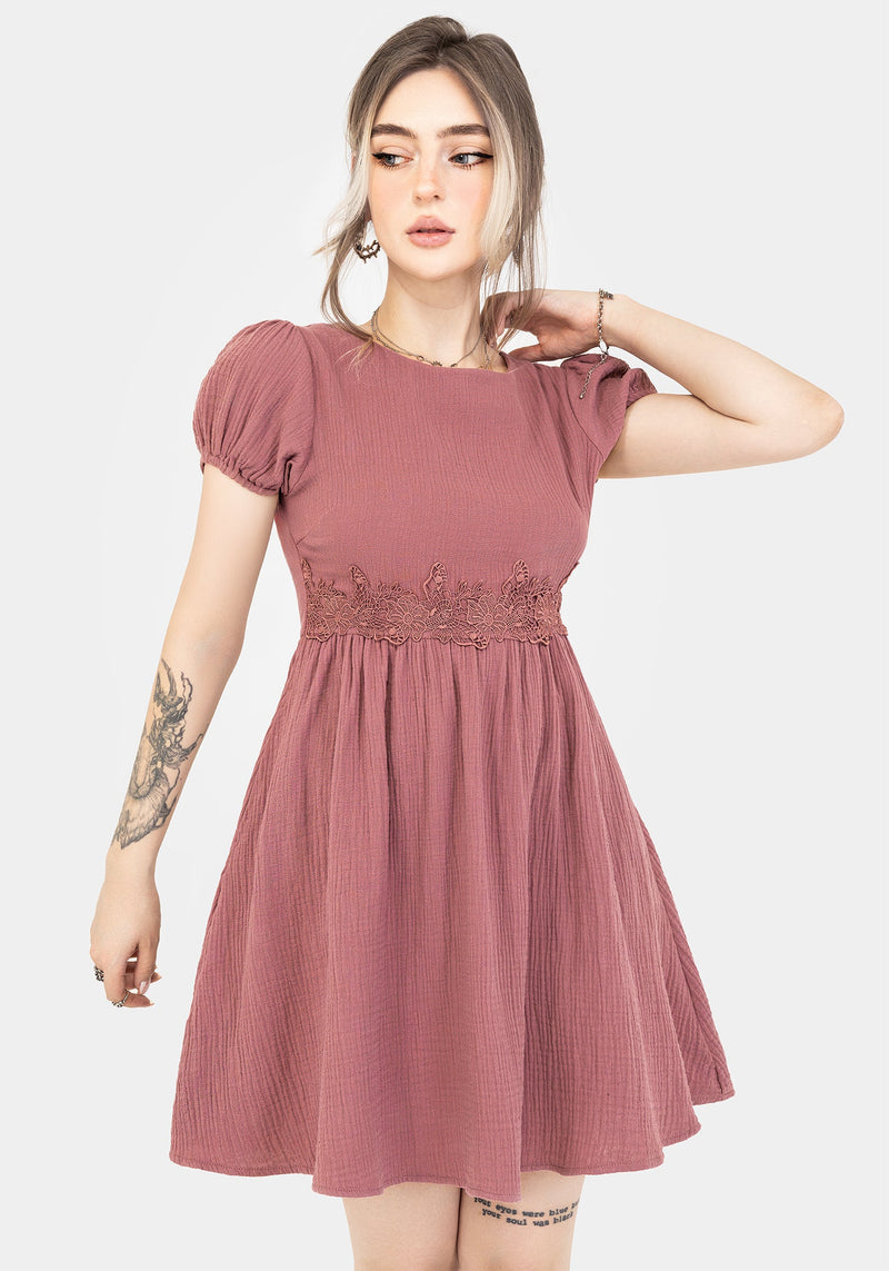 Rosamoth Applique Trim Cotton Mini Smock Dress