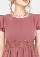 Rosamoth Applique Trim Cotton Mini Smock Dress