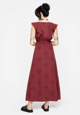 Crux Broderie Cotton V-Neck Frill Maxi Dress