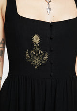 Foliate Linen-Blend Embroidered Sleeveless Midi Dress - Black