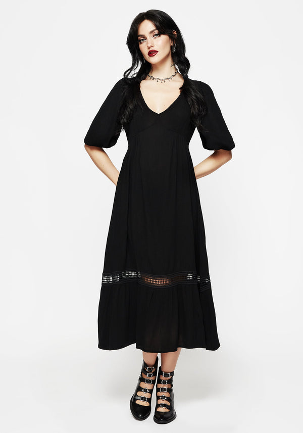 Mirage Lace Insert Puff Sleeve Maxi Dress