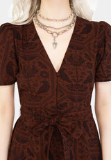 Annabel Raven Print Button Up Midi Dress - Rust