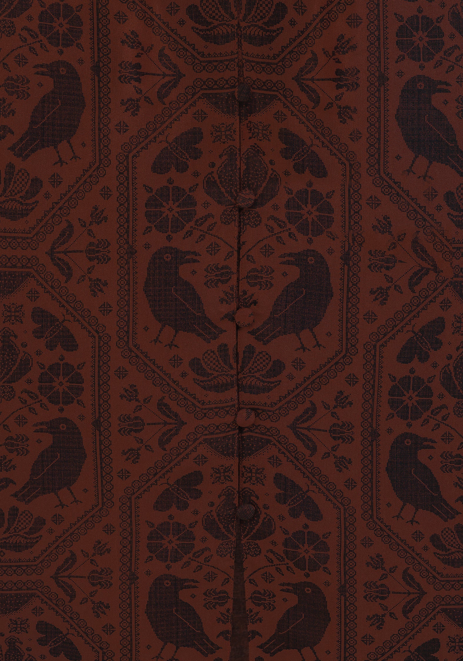 Annabel Raven Print Button Up Midi Dress - Rust