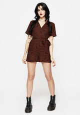 Annabel Raven Print Tie Waist Playsuit - Rust