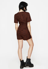 Annabel Raven Print Tie Waist Playsuit - Rust