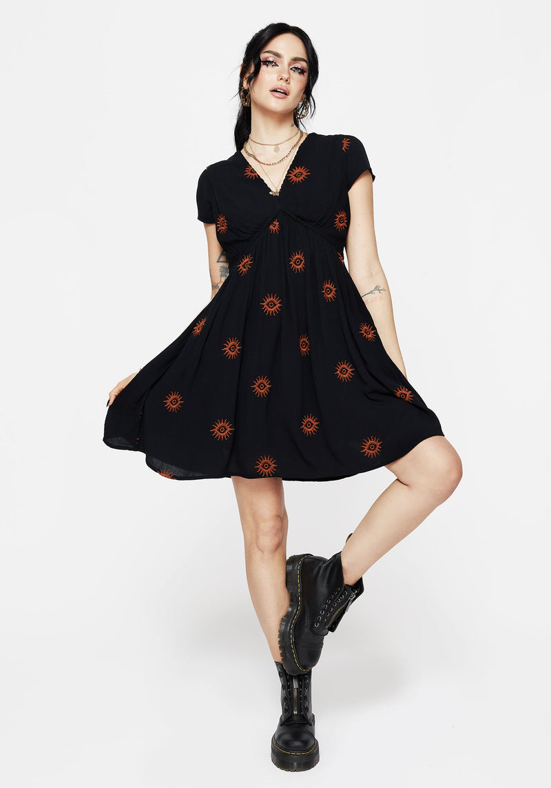 Solstice Bestickt Rüsche Mini Kleid