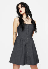 Faythe Cotton Check Button Up Apron Mini Dress