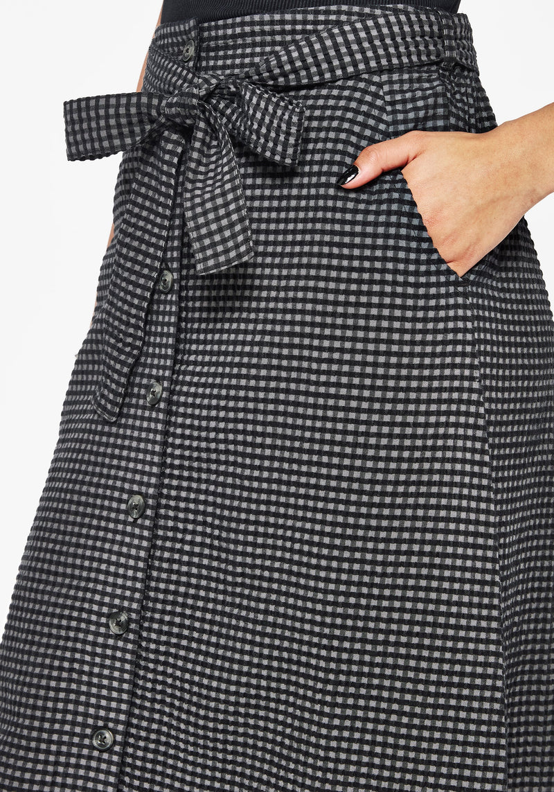 Faythe Cotton Check Button Up Midi Skirt