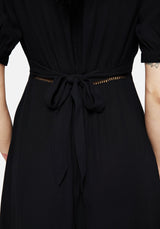 Blessing Puff Sleeve Tie Back Midi Dress