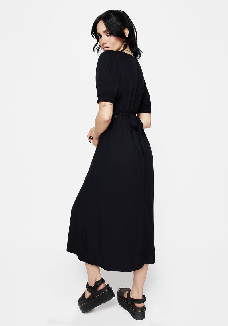 Blessing Puff Sleeve Tie Back Midi Dress