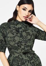 Bashe Cotton Midaxi Shirt Dress - Green