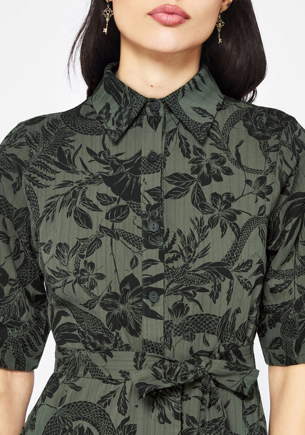 Bashe Cotton Midaxi Shirt Dress - Green