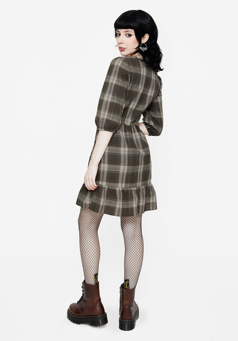 Clara Cotton Check Tiered Mini Smock Dress