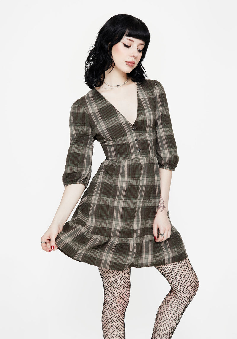 Clara Cotton Check Tiered Mini Smock Dress