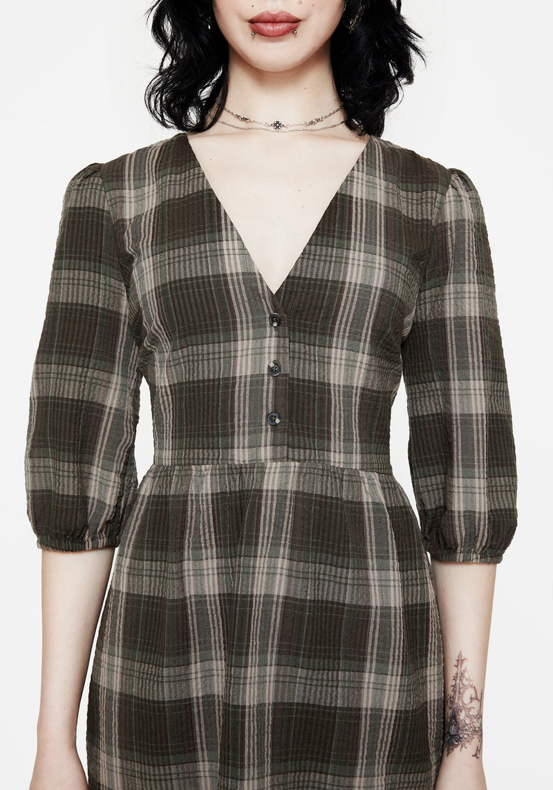 Clara Cotton Check Tiered Mini Smock Dress